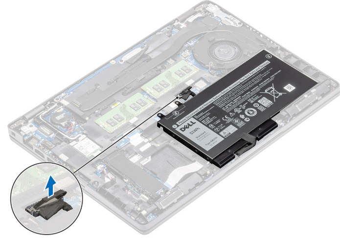 Disconnecting the Dell Latitude 5410 battery cable from the motherboard