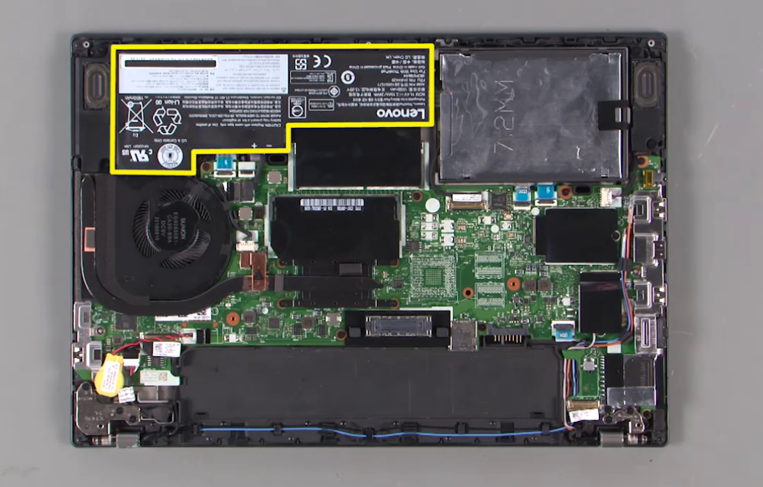 Disconnect internal battery cable on T480
