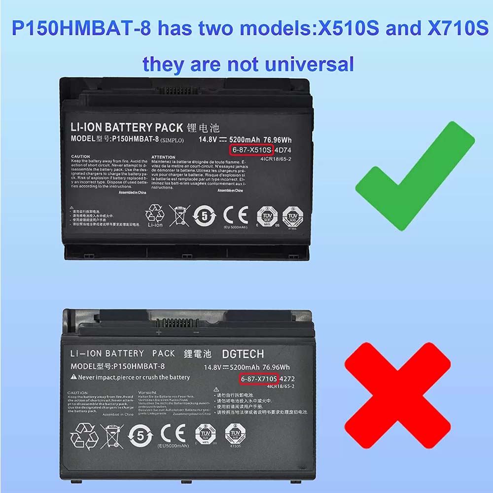 76.96Wh Clevo P150HMBAT-8 X510S Battery - Image 2